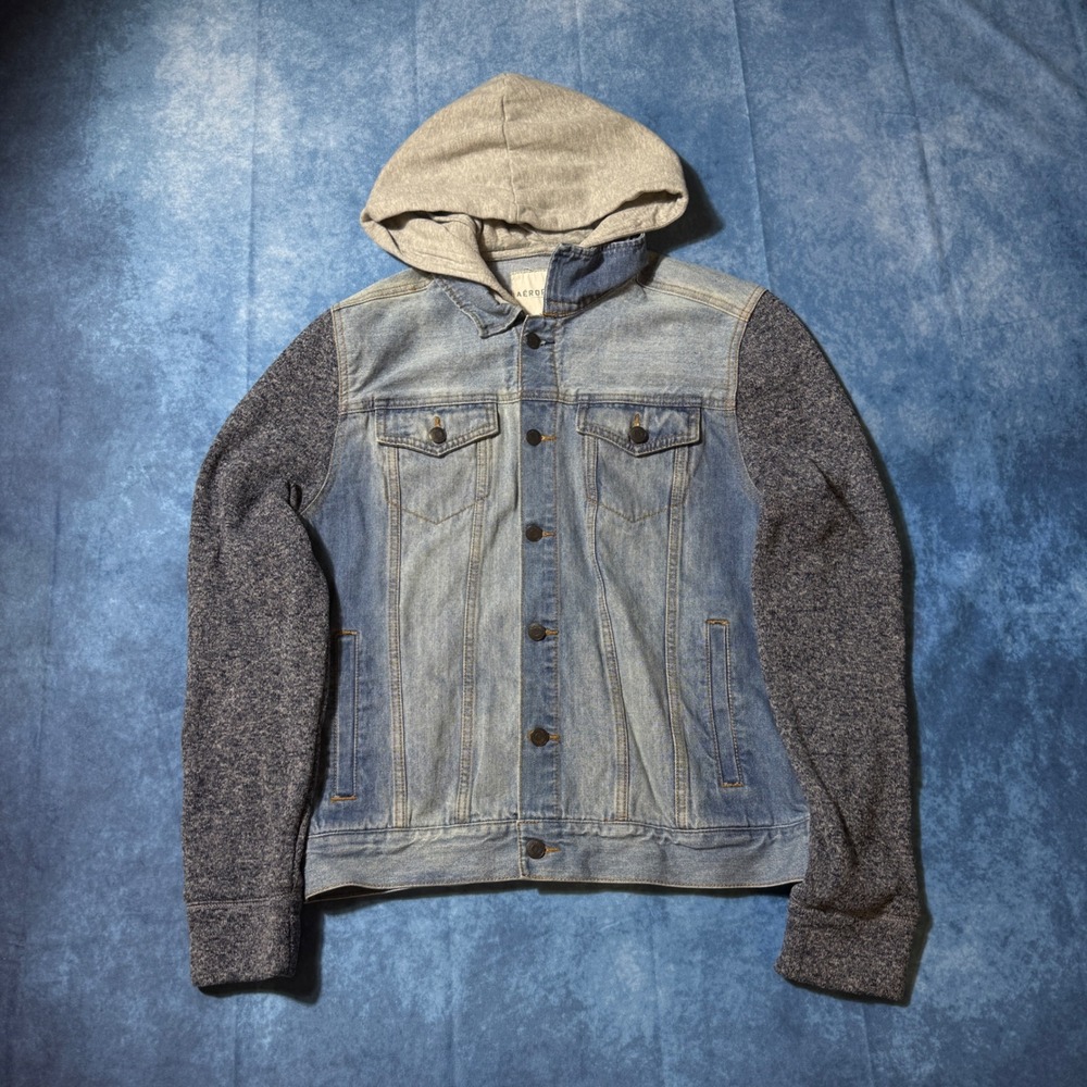Y2K Aeropostale Hybrid Denim Hoodie Jacket Large Blue Gray
